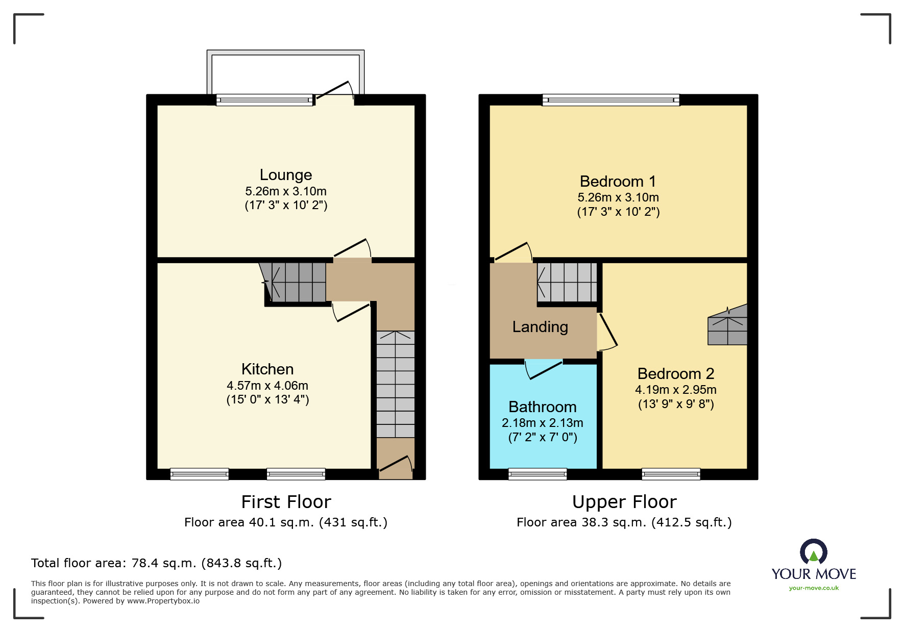 Floorplan of 2 bedroom Mid Terrace Flat to rent, South Terrace, Surbiton, Surrey, KT6