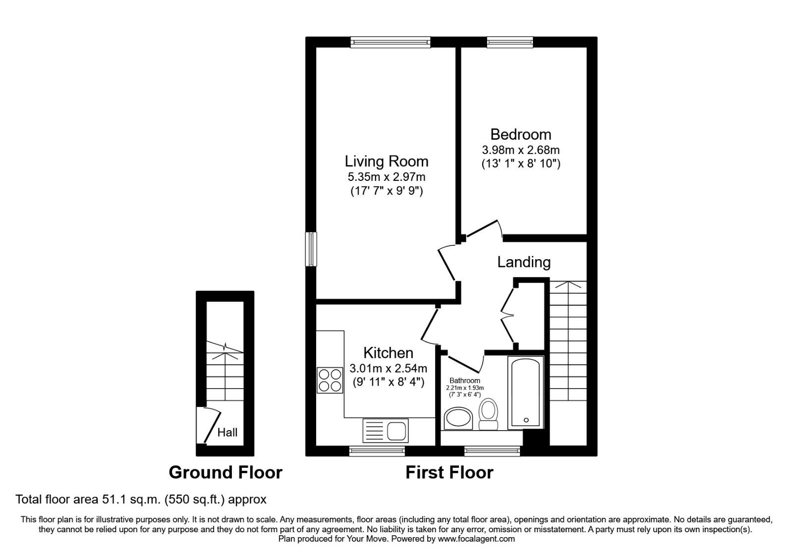 Floorplan of 1 bedroom Flat to rent, Rectory Grove, Hampton, TW12