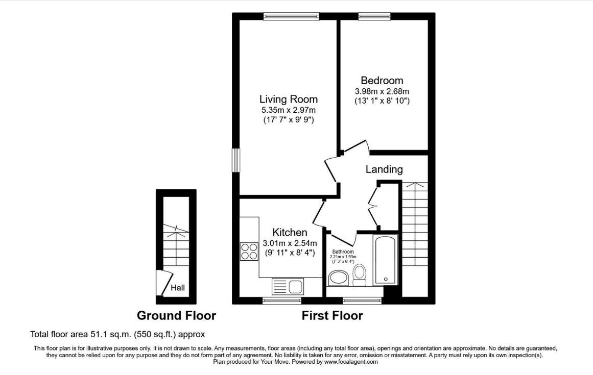 Floorplan of 1 bedroom Flat to rent, Rectory Grove, Hampton, TW12