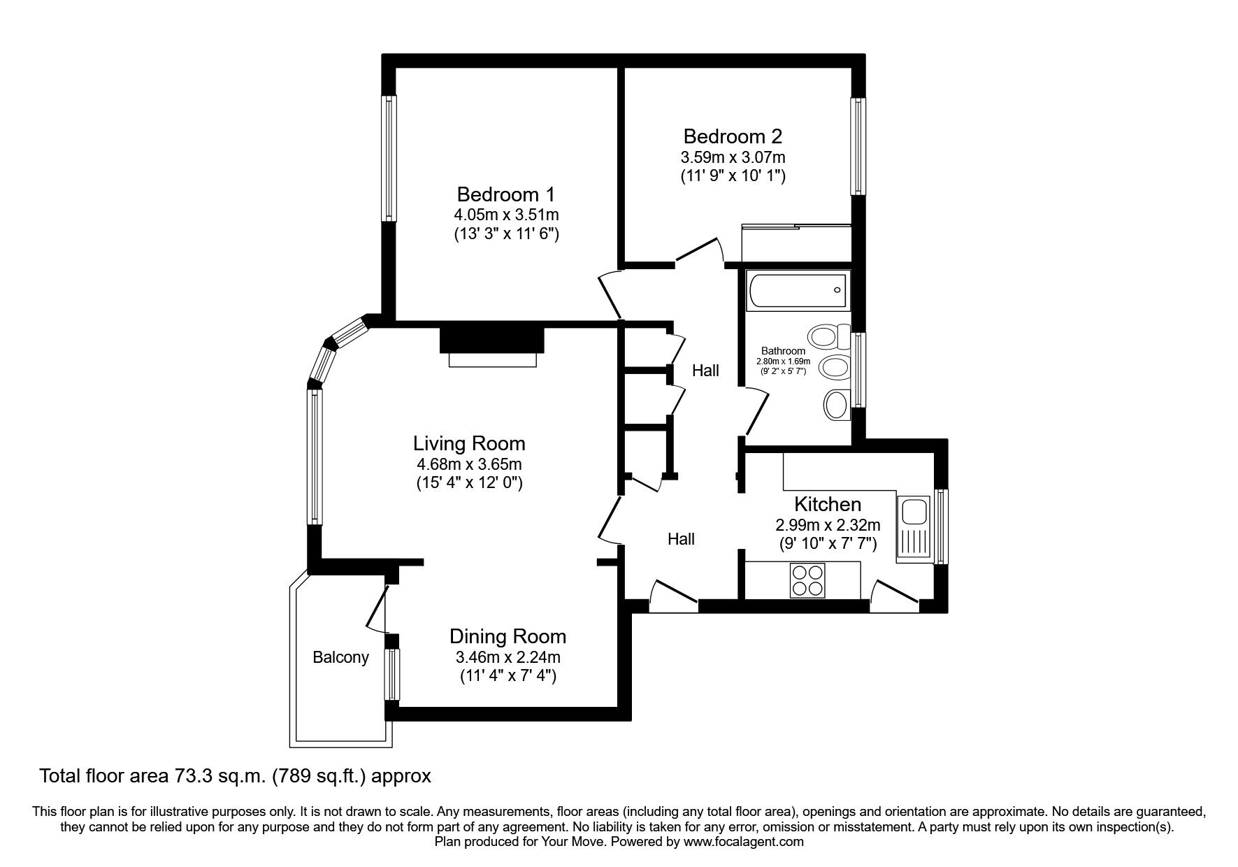 Floorplan of 2 bedroom  Flat to rent, Crescent Court, The Crescent, Surbiton, KT6