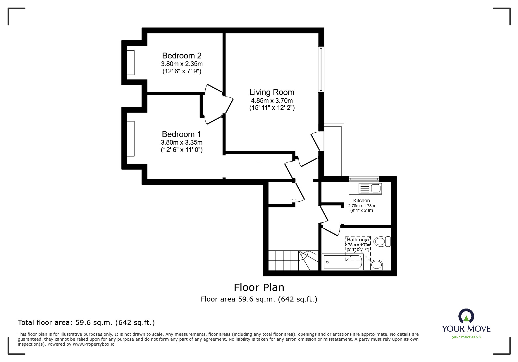 Floorplan of 2 bedroom  Flat for sale, Tolworth Rise South, Surbiton, KT5