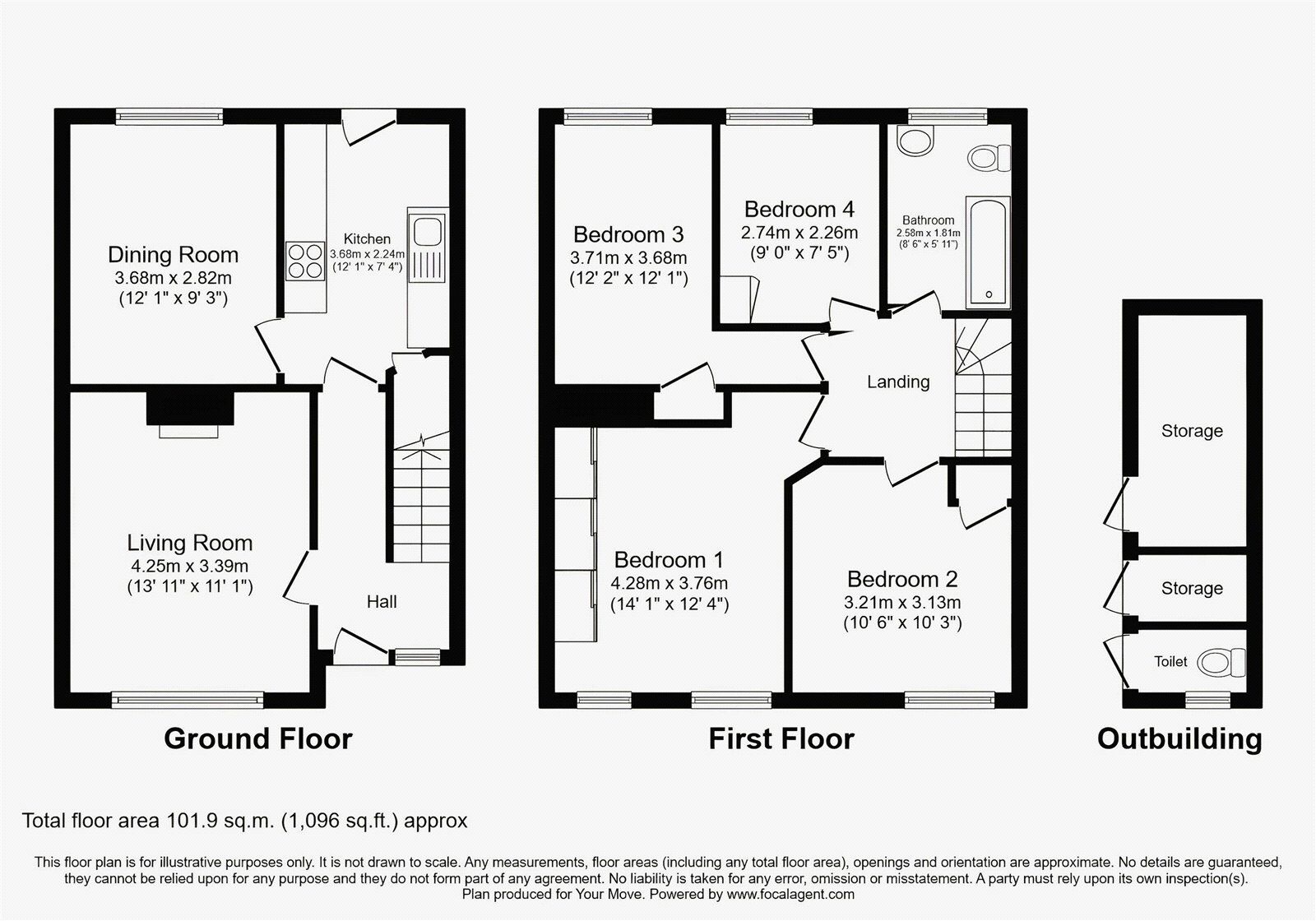 Floorplan of 4 bedroom Mid Terrace House for sale, Mount Road, Chessington, KT9