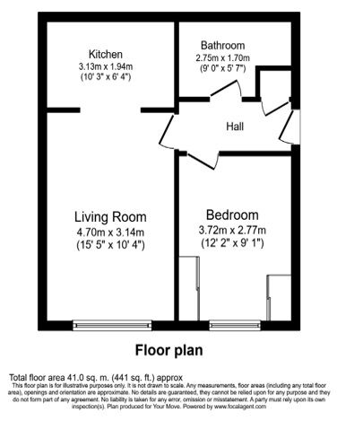 Floorplan of 1 bedroom  Flat for sale, Hook Road, Surbiton, Surrey, KT6