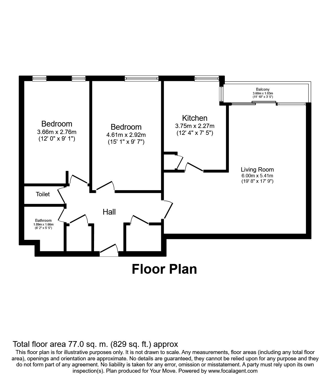 Floorplan of 2 bedroom Flat to rent, Glenbuck Road, Surbiton, KT6