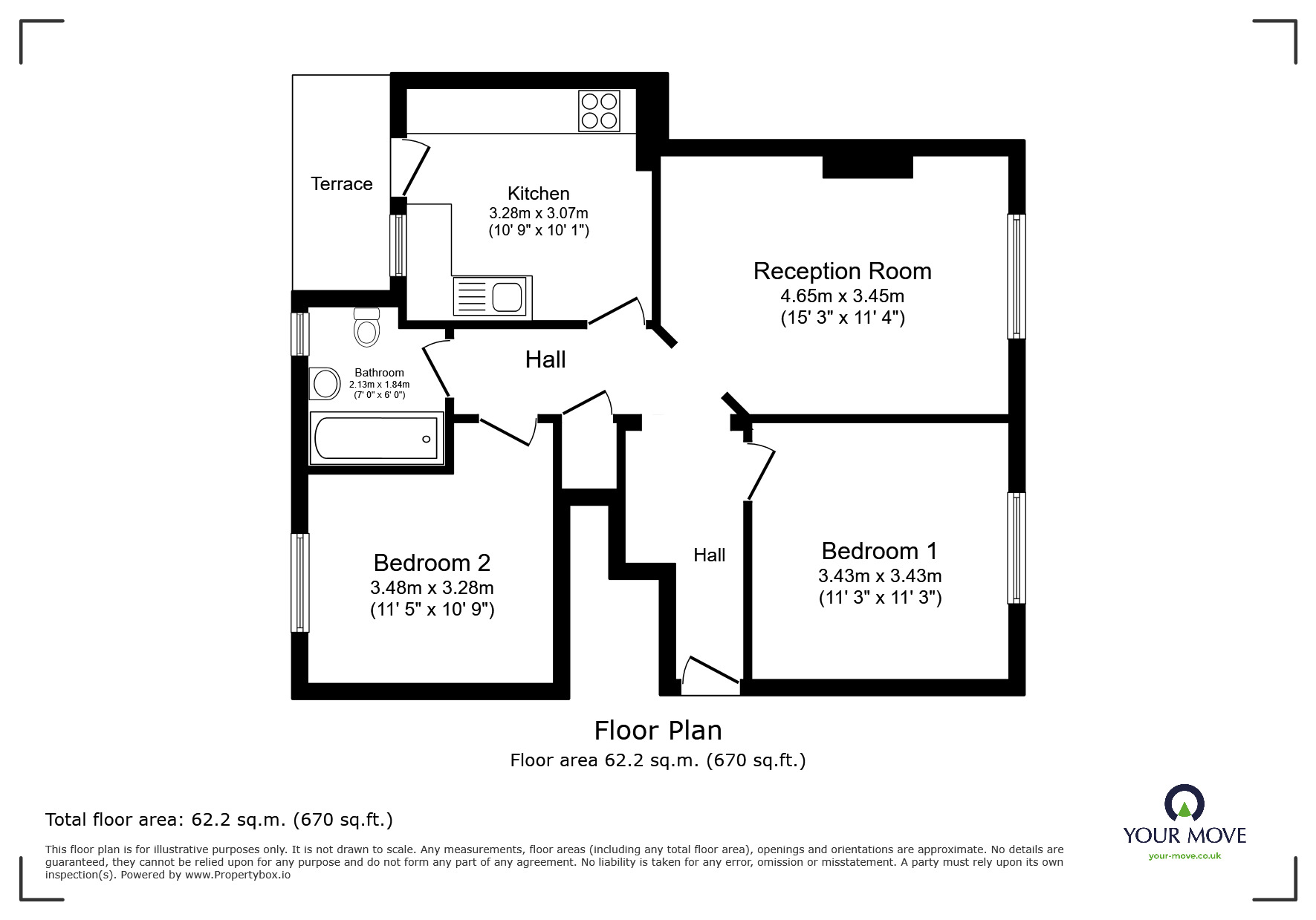 Floorplan of 2 bedroom  Flat for sale, Hook Rise North, Surbiton, KT6