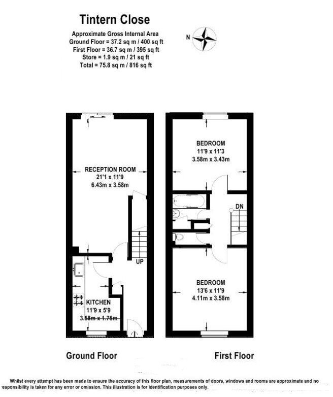 Floorplan of 2 bedroom Mid Terrace House to rent, Tintern Close, London, SW19