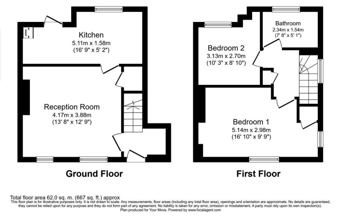 Floorplan of 2 bedroom End Terrace House to rent, Hogsmill Way, Epsom, Surrey, KT19