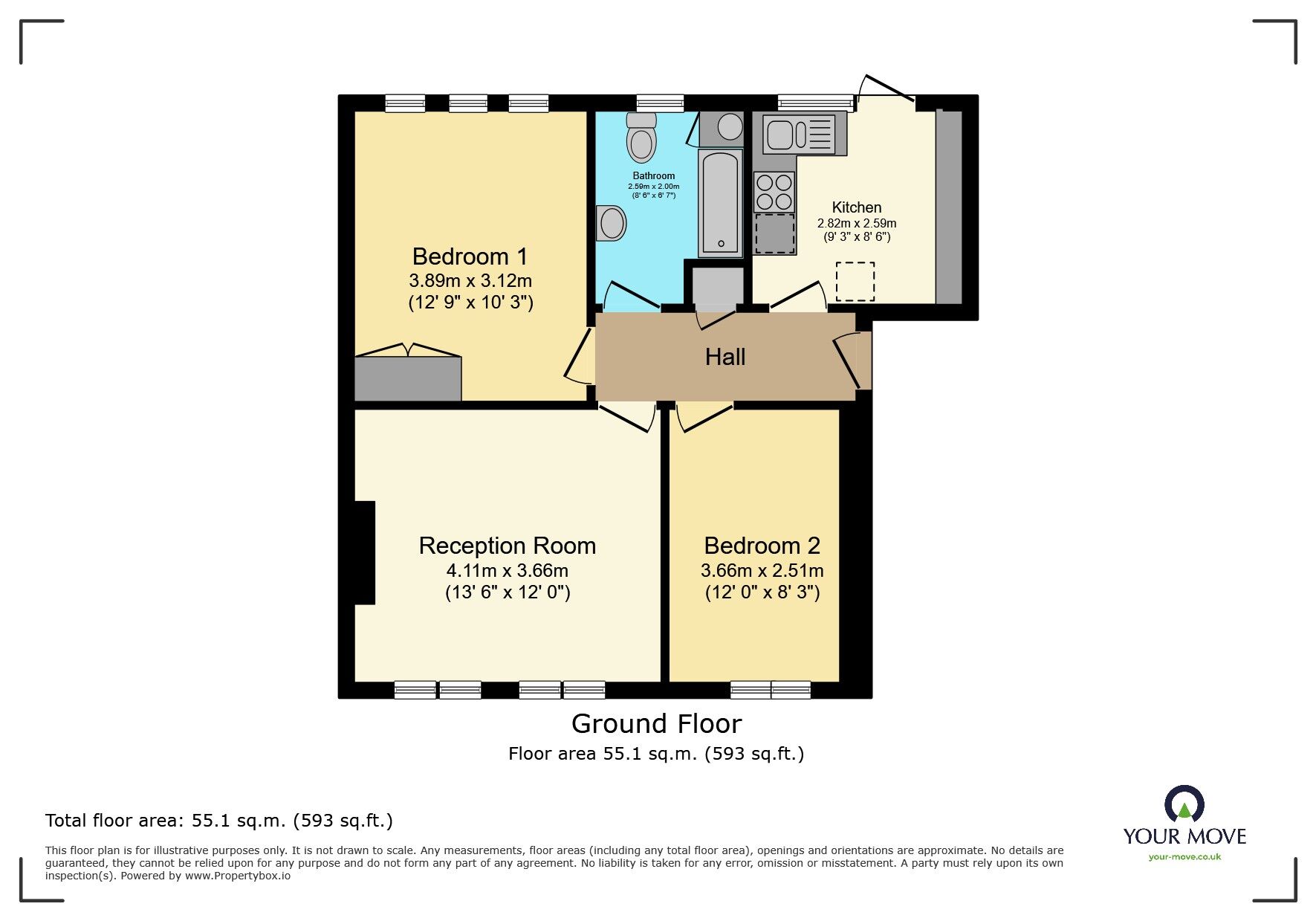 Floorplan of 2 bedroom Flat to rent, Portsmouth Road, Thames Ditton, Surrey, KT7