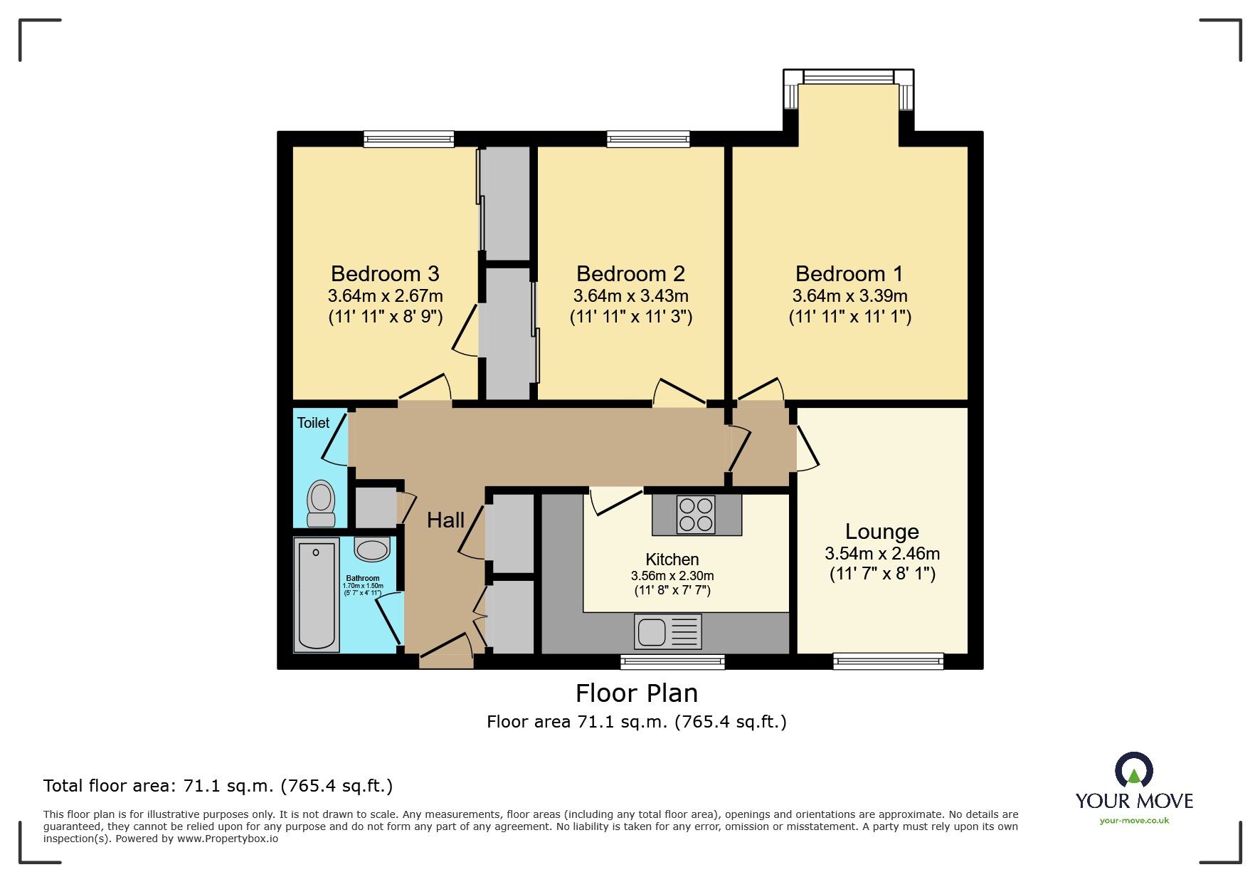 Floorplan of 3 bedroom Flat to rent, Mill Place, Kingston upon Thames, KT1