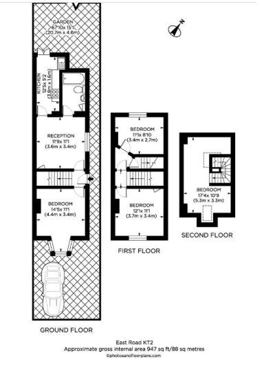 Floorplan of 3 bedroom Semi Detached House for sale, East Road, Kingston, KT2