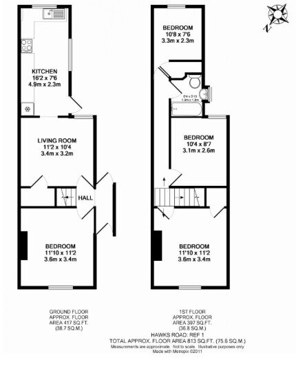 Floorplan of 3 bedroom Semi Detached House for sale, Hawks Road, Kingston, KT1