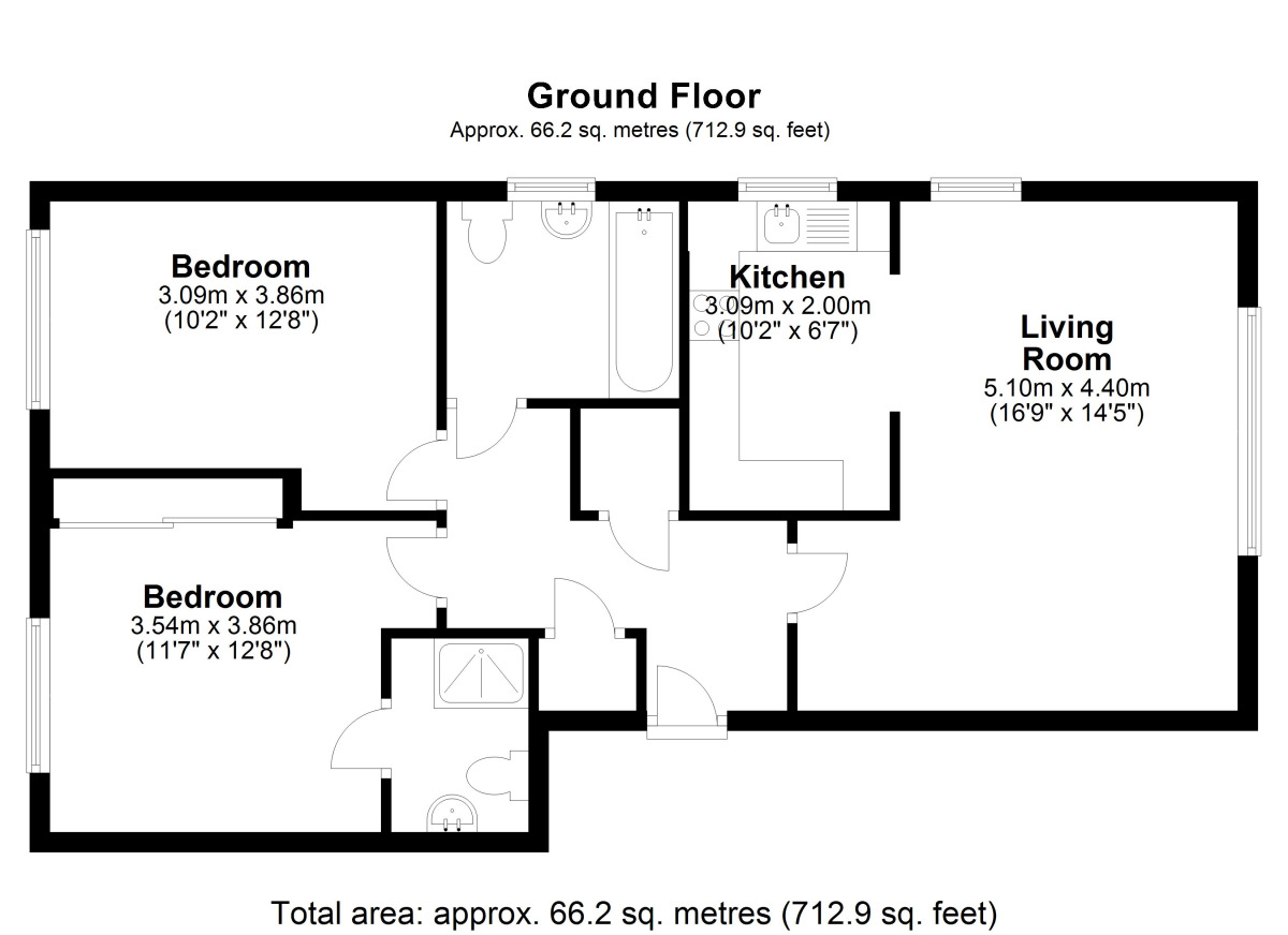 Floorplan of 2 bedroom Flat to rent, Wesley Place, Epsom, Surrey, KT18