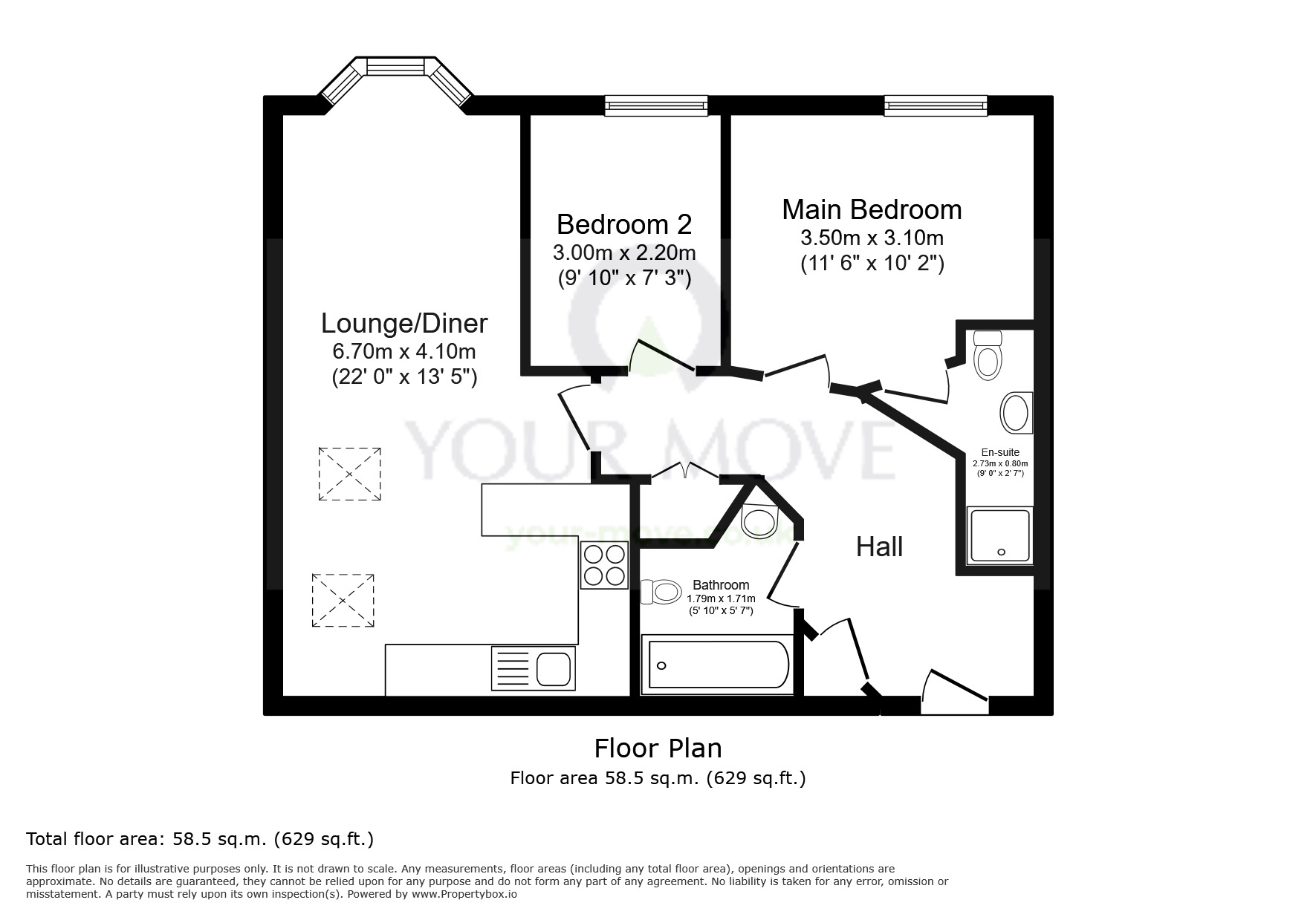 Floorplan of 2 bedroom Flat for sale, Rose Hill, Sutton, SM1