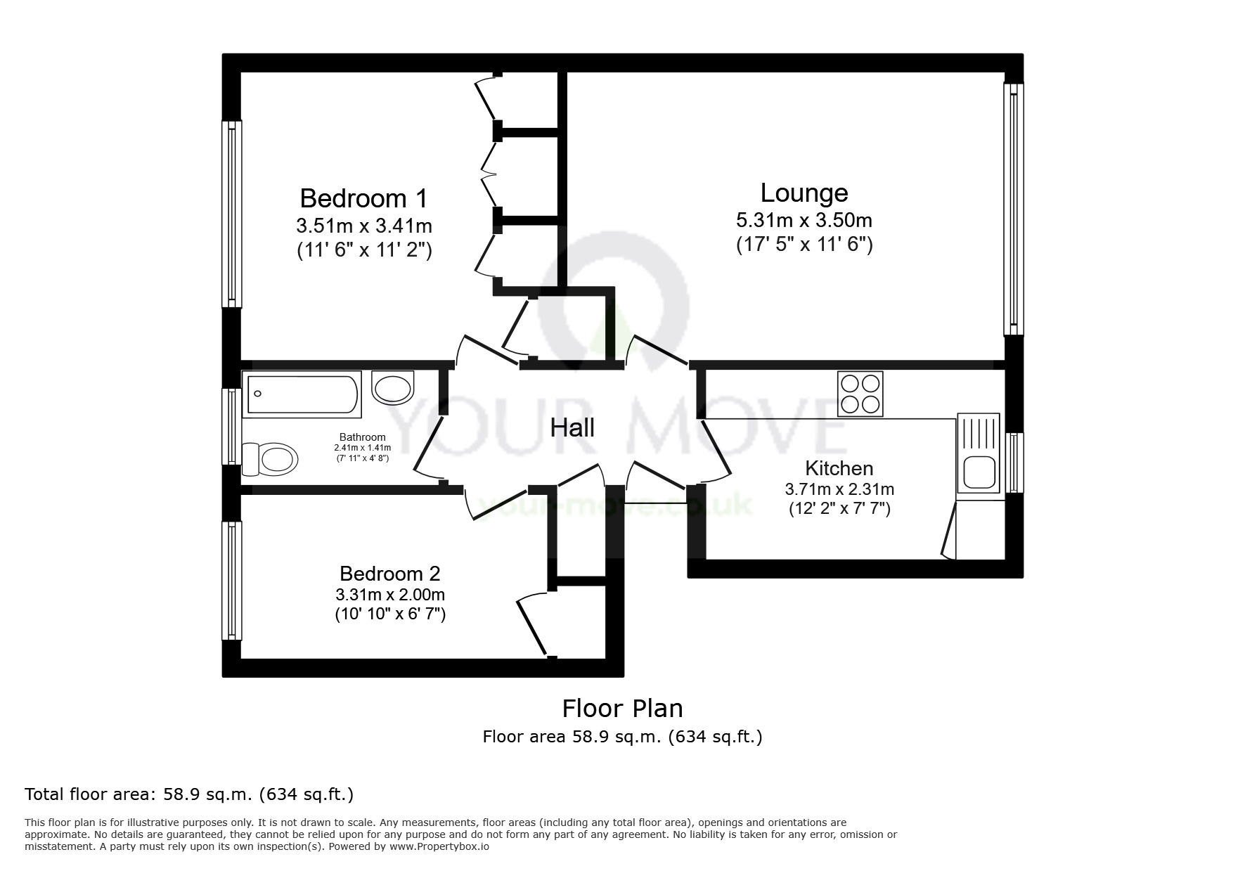 Floorplan of 2 bedroom Flat for sale, Christchurch Park, Sutton, SM2