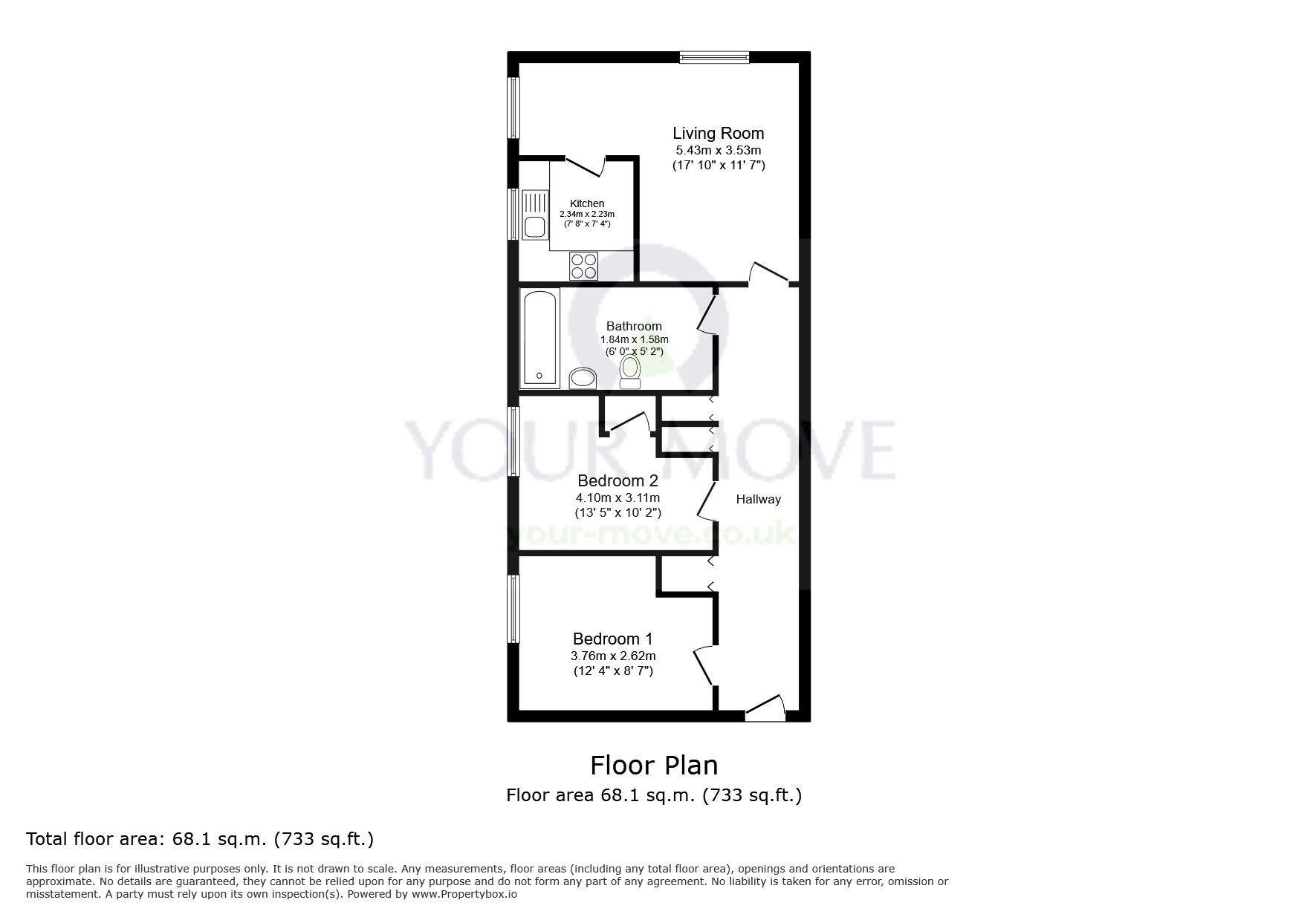 Floorplan of 2 bedroom Flat for sale, Stanley Road, Sutton, SM2