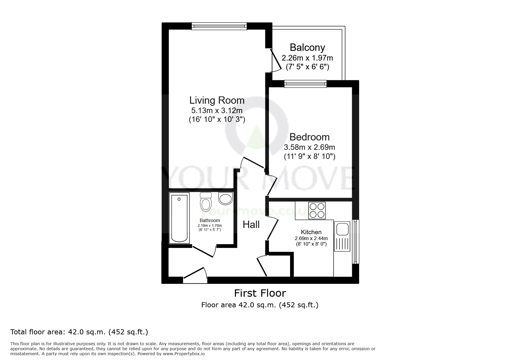 Floorplan of 1 bedroom Flat for sale, 57 Langley Park Road, Sutton, Surrey, SM2