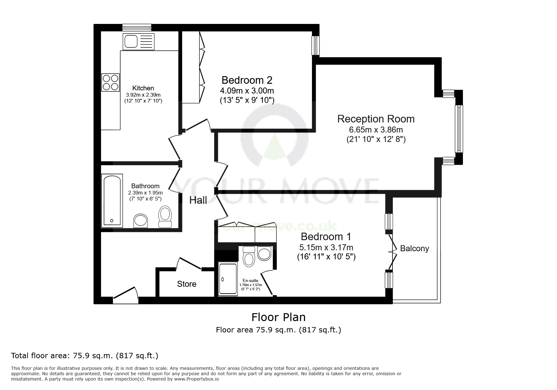Floorplan of 2 bedroom  Flat for sale, York Road, Cheam, Sutton, SM2