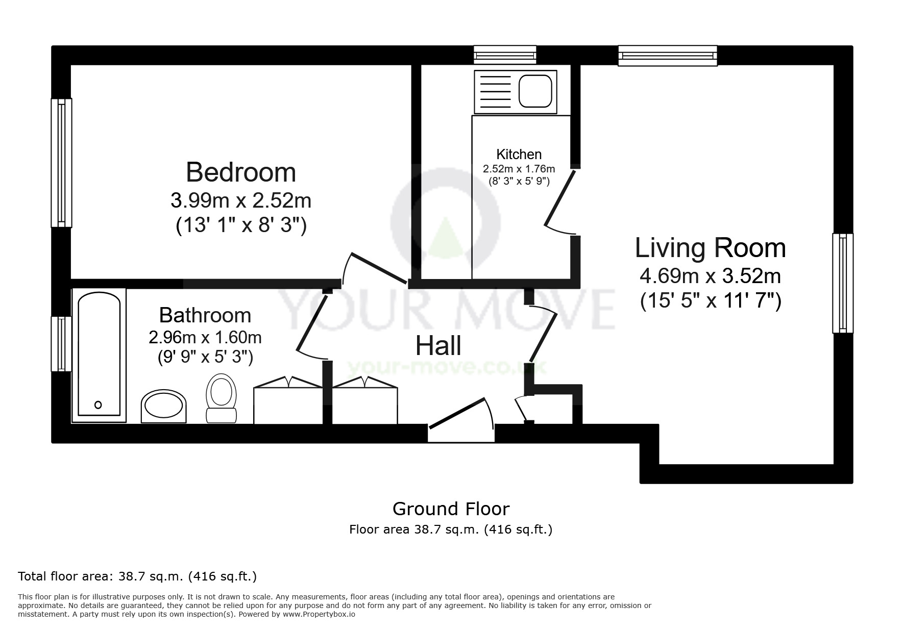 Floorplan of 1 bedroom Flat for sale, Homefield Park, Sutton, SM1
