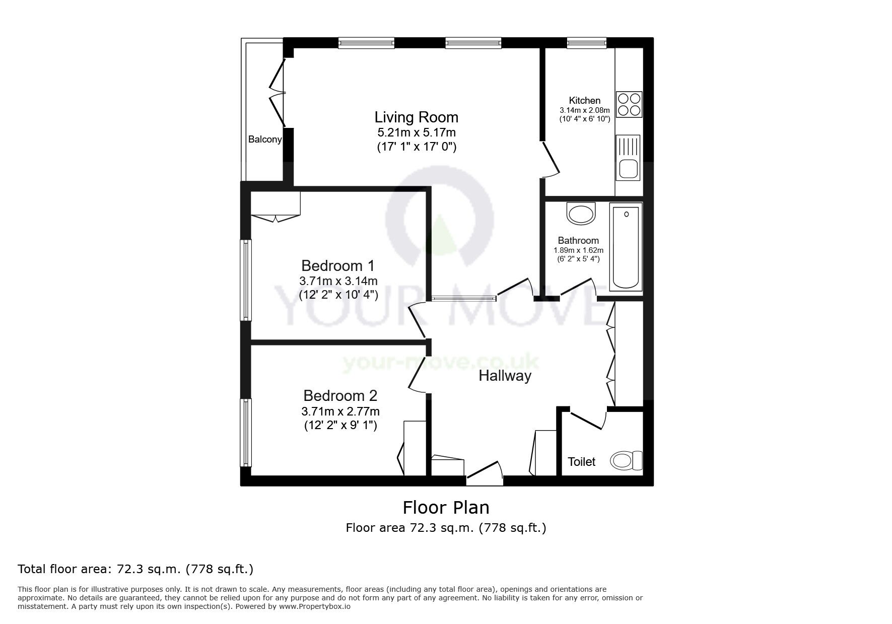 Floorplan of 2 bedroom Flat for sale, Blackbush Close, Sutton, SM2