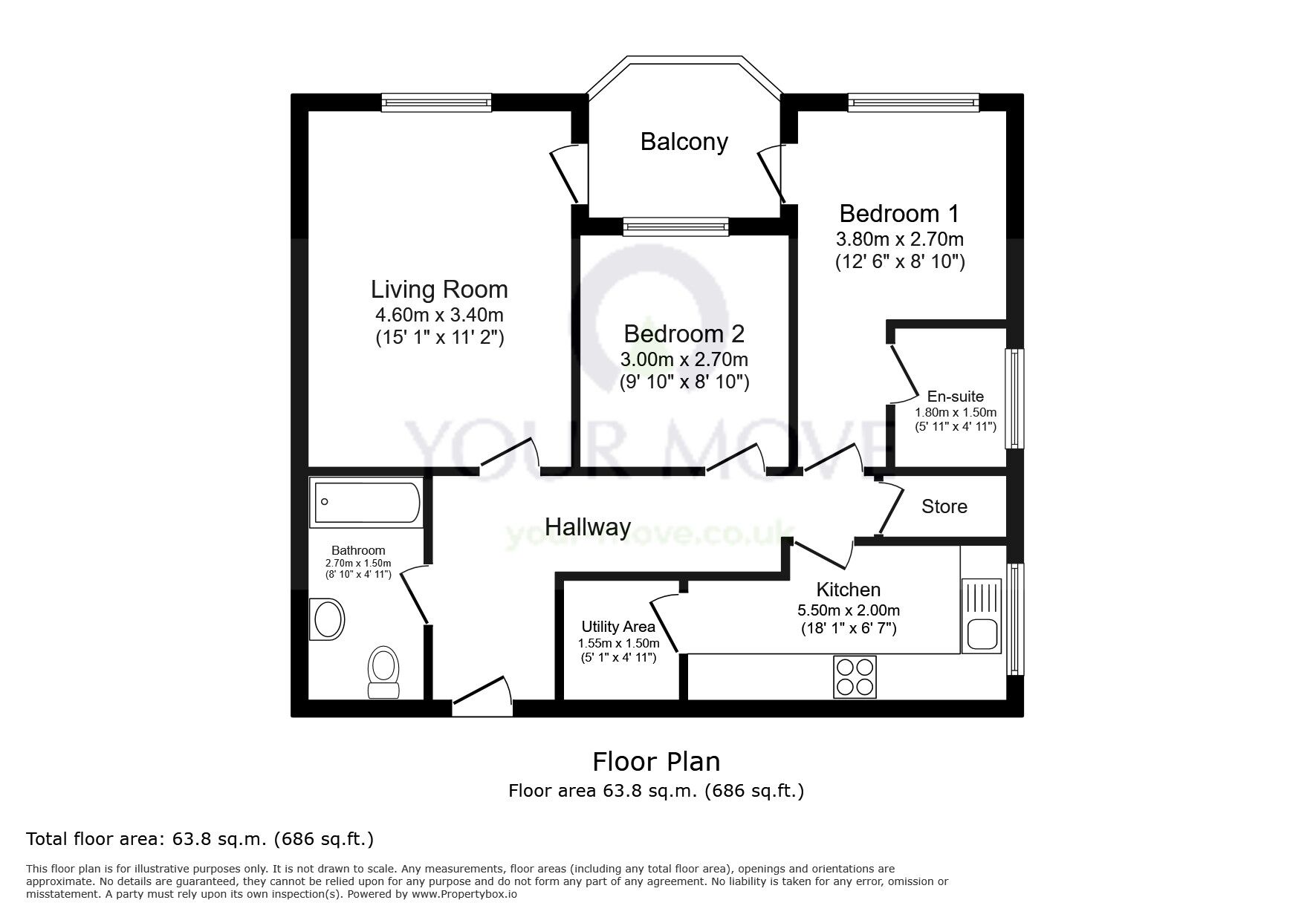 Floorplan of 2 bedroom  Flat for sale, Worcester Road, Sutton, SM2