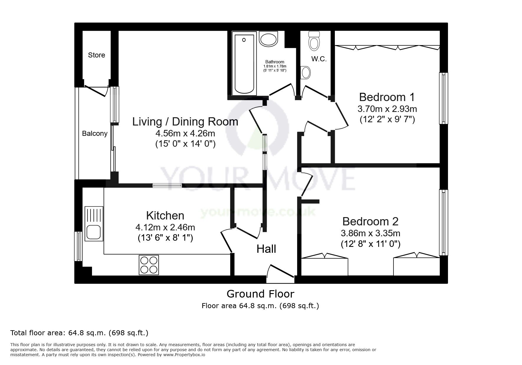 Floorplan of 2 bedroom Flat for sale, 116 Mulgrave Road, Sutton, Surrey, SM2