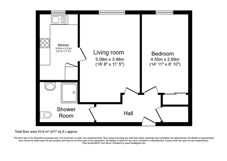 Floorplan of 1 bedroom Flat for sale, Brighton Road, Sutton, SM2