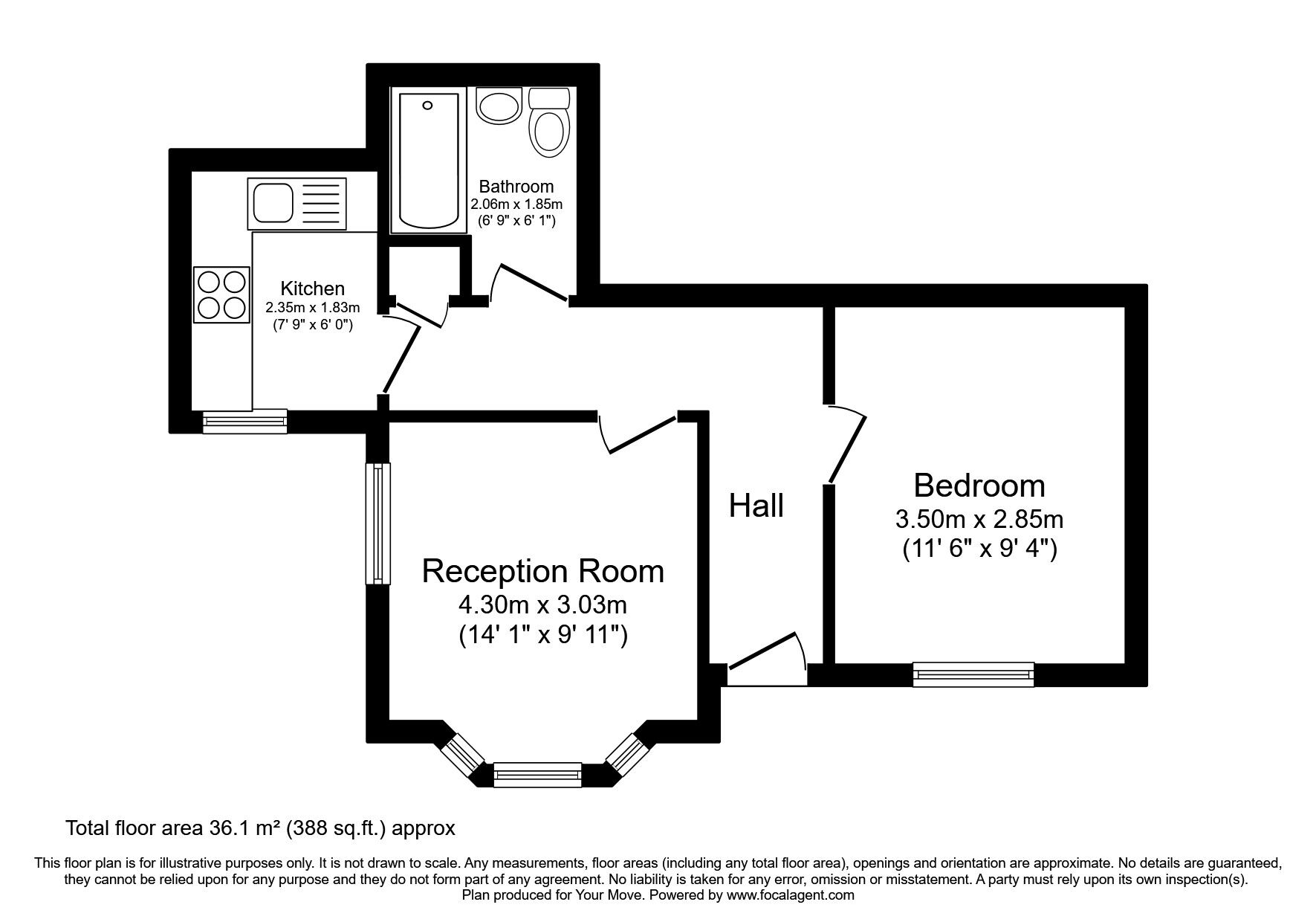 Floorplan of 1 bedroom Flat for sale, The Chilterns, Brighton Road, Sutton, SM2