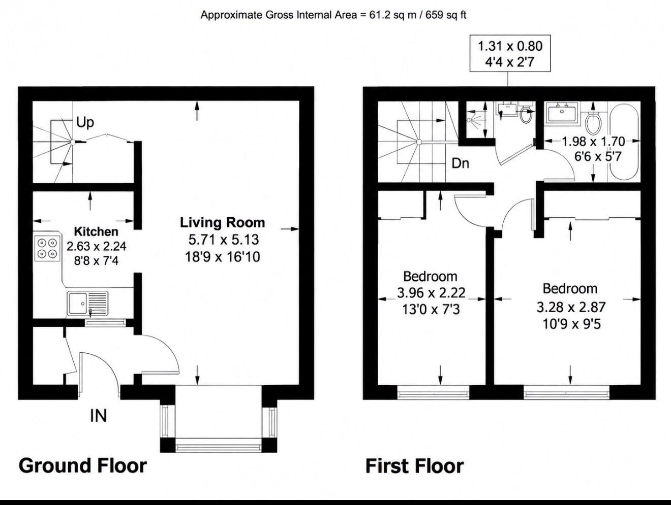 Floorplan of 2 bedroom Mid Terrace House for sale, Russell Way, Sutton, SM1