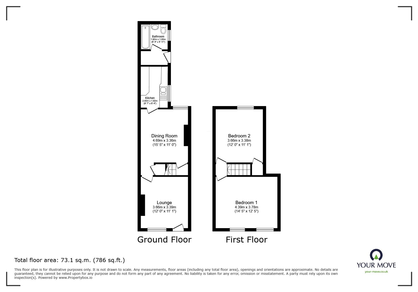 Floorplan of 2 bedroom Semi Detached House to rent, Hillside Road, Linton, Derbyshire, DE12