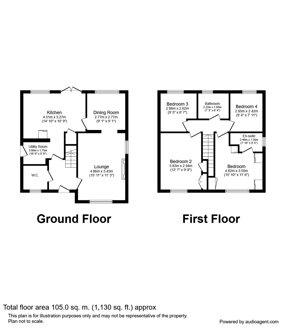 Floorplan of 4 bedroom Detached House to rent, Oak Close, Castle Gresley, Derbyshire, DE11