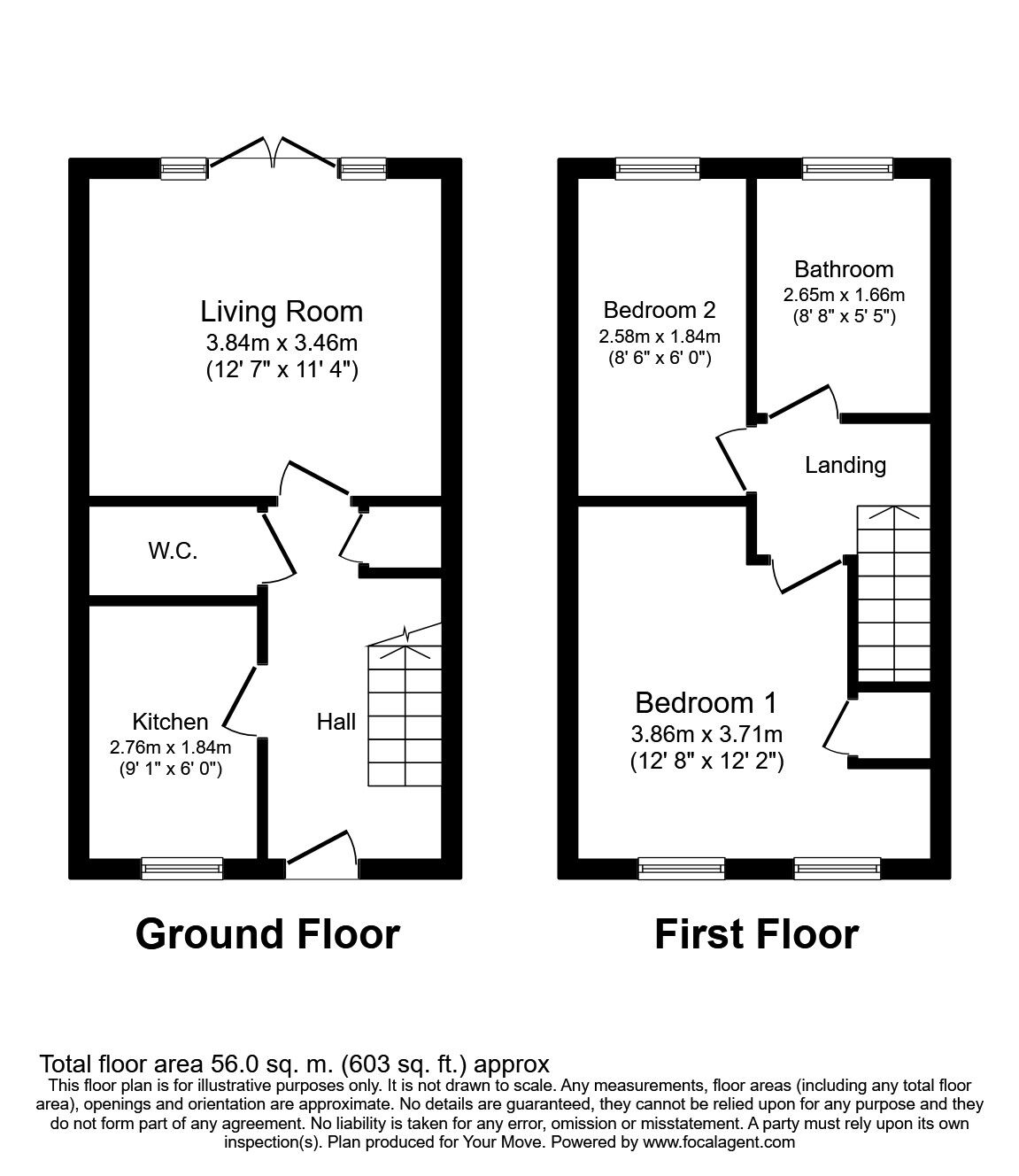 Floorplan of 2 bedroom Mid Terrace House to rent, Island Close, Albert Village, Derbyshire, DE11