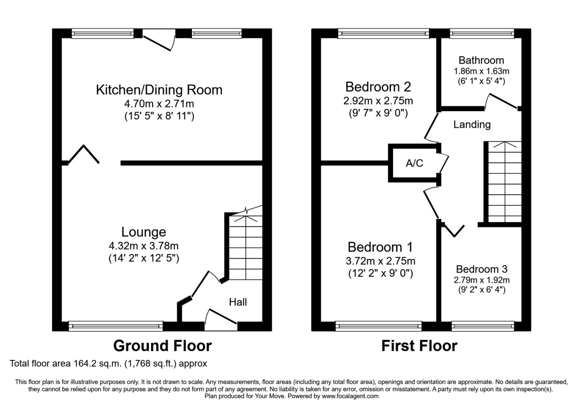Floorplan of 3 bedroom Mid Terrace House to rent, Oversetts Court, Newhall, Derbyshire, DE11