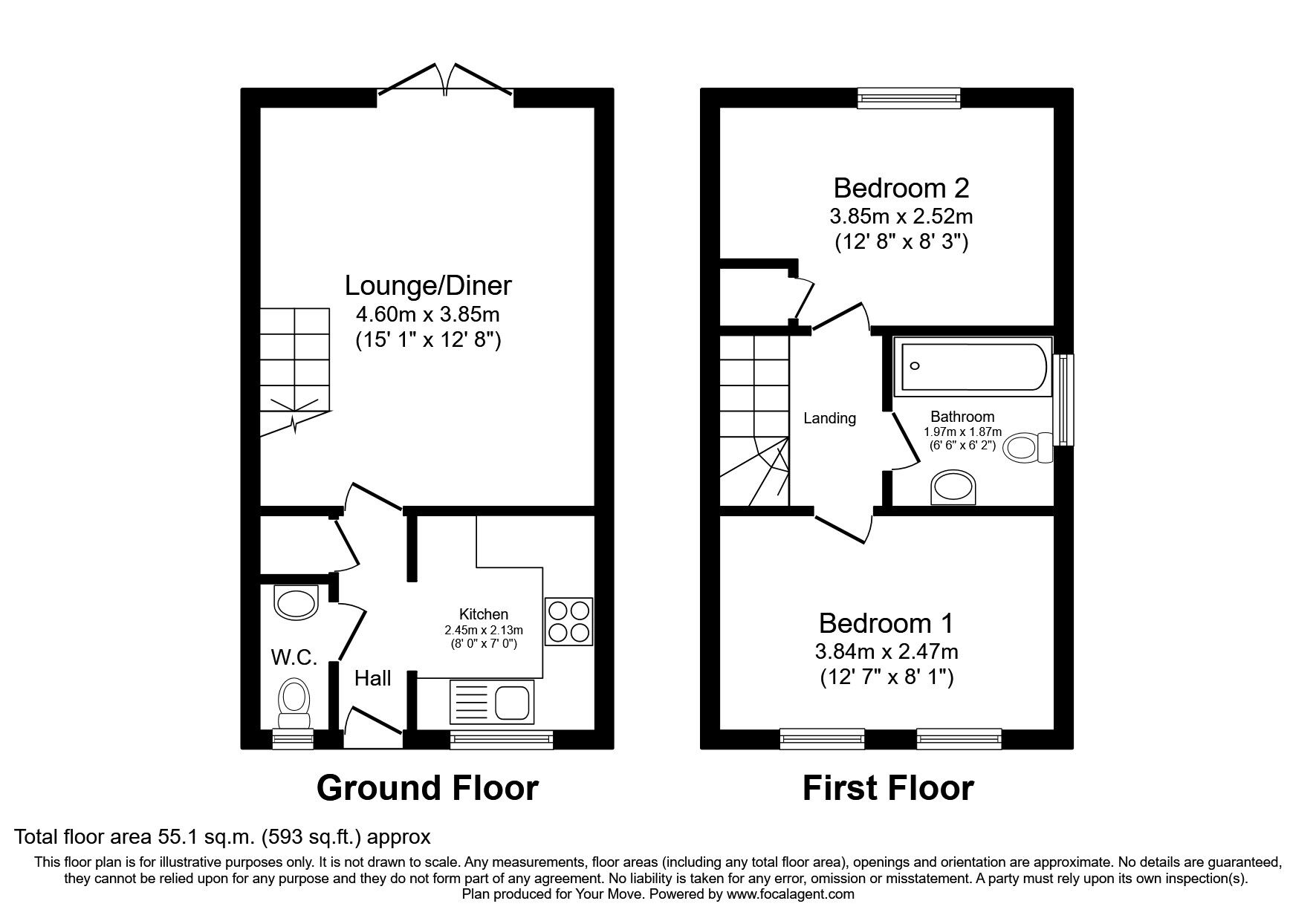 Floorplan of 2 bedroom Semi Detached House to rent, Silkstone Close, Church Gresley, Derbyshire, DE11