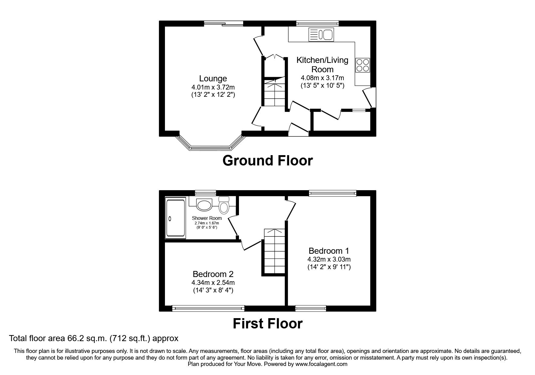 Floorplan of 2 bedroom Semi Detached House to rent, Greenfield Drive, Linton, Derbyshire, DE12