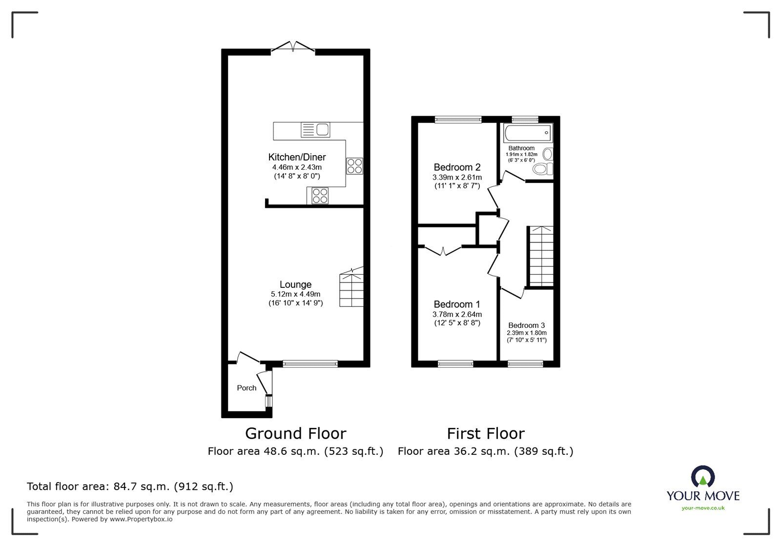 Floorplan of 3 bedroom Semi Detached House to rent, Westwood Park, Newhall, Derbyshire, DE11