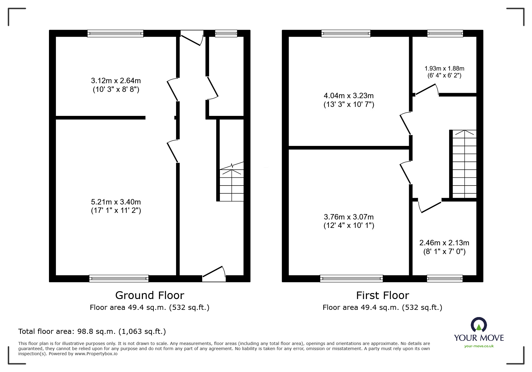 Floorplan of 3 bedroom End Terrace House for sale, Bells End Road, Walton-on-Trent, Derbyshire, DE12