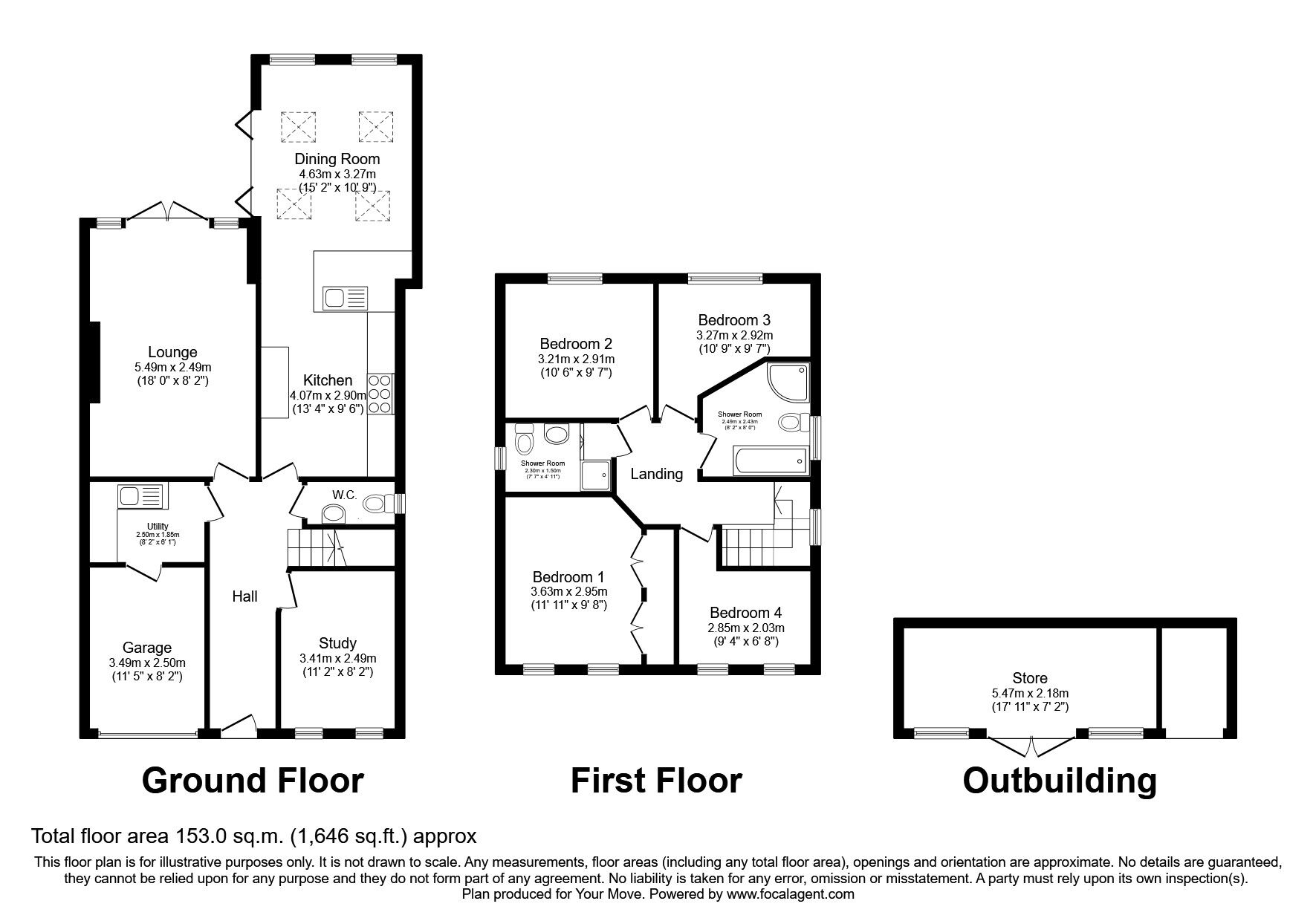Floorplan of 4 bedroom Detached House for sale, Maryland Court, Newhall, Derbyshire, DE11