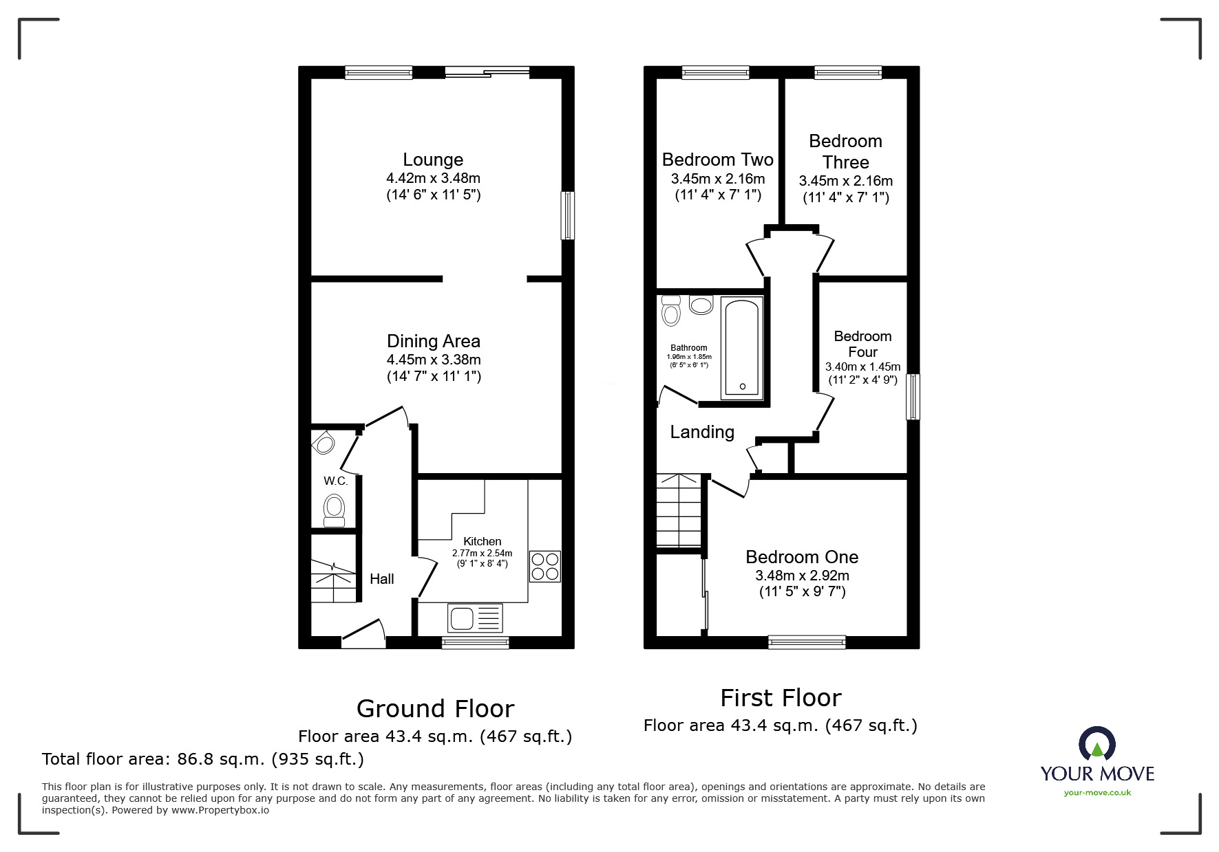 Floorplan of 4 bedroom Semi Detached House for sale, George Street, Church Gresley, Derbyshire, DE11