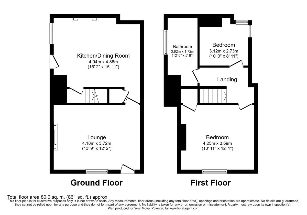 Floorplan of 2 bedroom Mid Terrace House to rent, Bosworth Road, Measham, Leicestershire, DE12