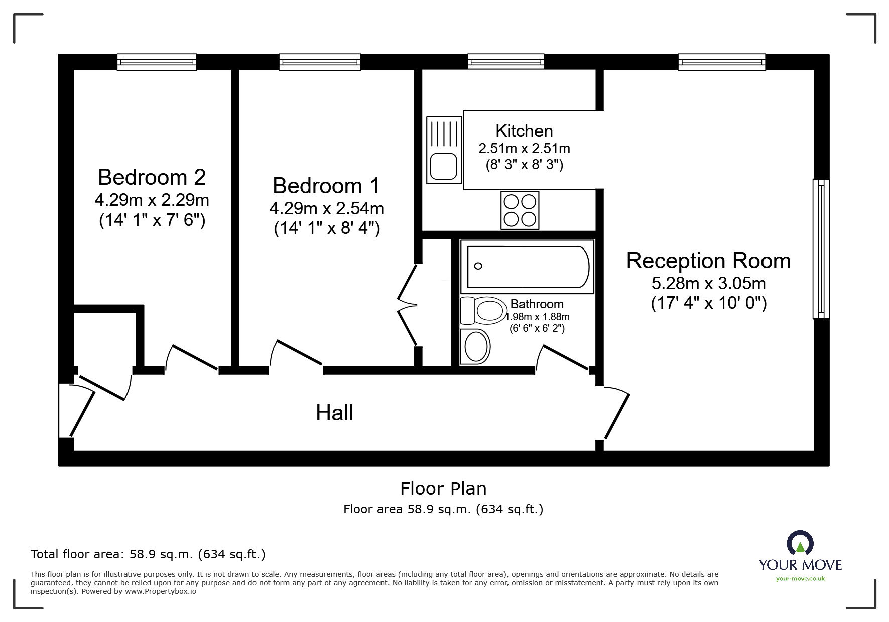 Floorplan of 2 bedroom  Flat for sale, Hill End Lane, St. Albans, Hertfordshire, AL4