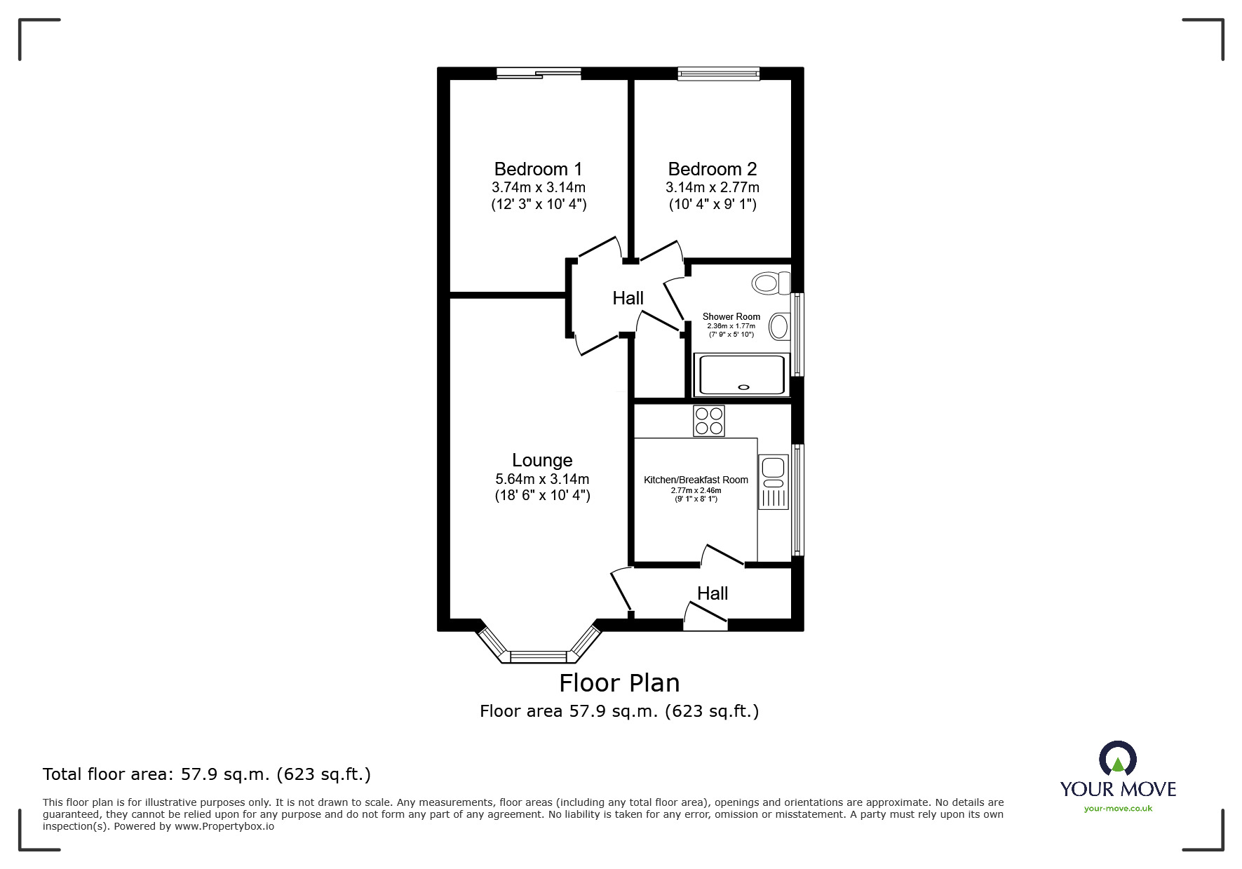 Floorplan of 2 bedroom Detached Bungalow for sale, Tilley Green, Newhall, Derbyshire, DE11