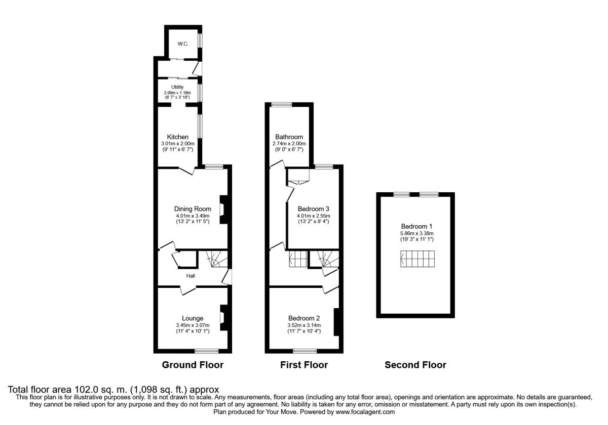 Floorplan of 3 bedroom Mid Terrace House to rent, Castle Road, Castle Gresley, Derbyshire, DE11