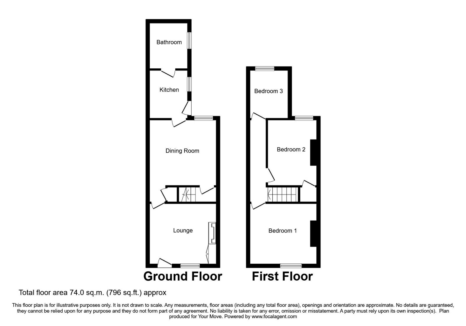 Floorplan of 3 bedroom Mid Terrace House to rent, Moira Road, Donisthorpe, Leicestershire, DE12