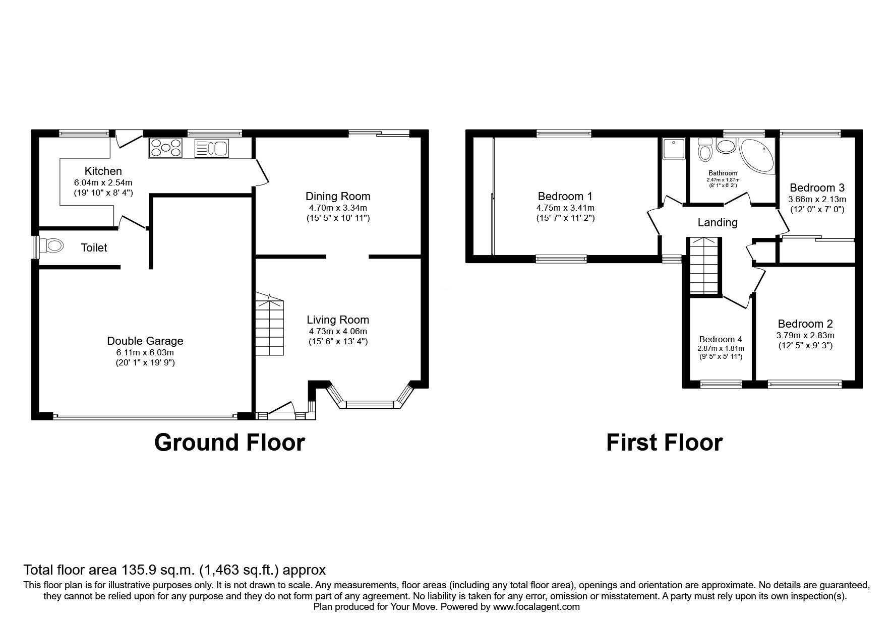 Floorplan of 4 bedroom Link Detached House for sale, Burton Road, Coton-in-the-Elms, Derbyshire, DE12