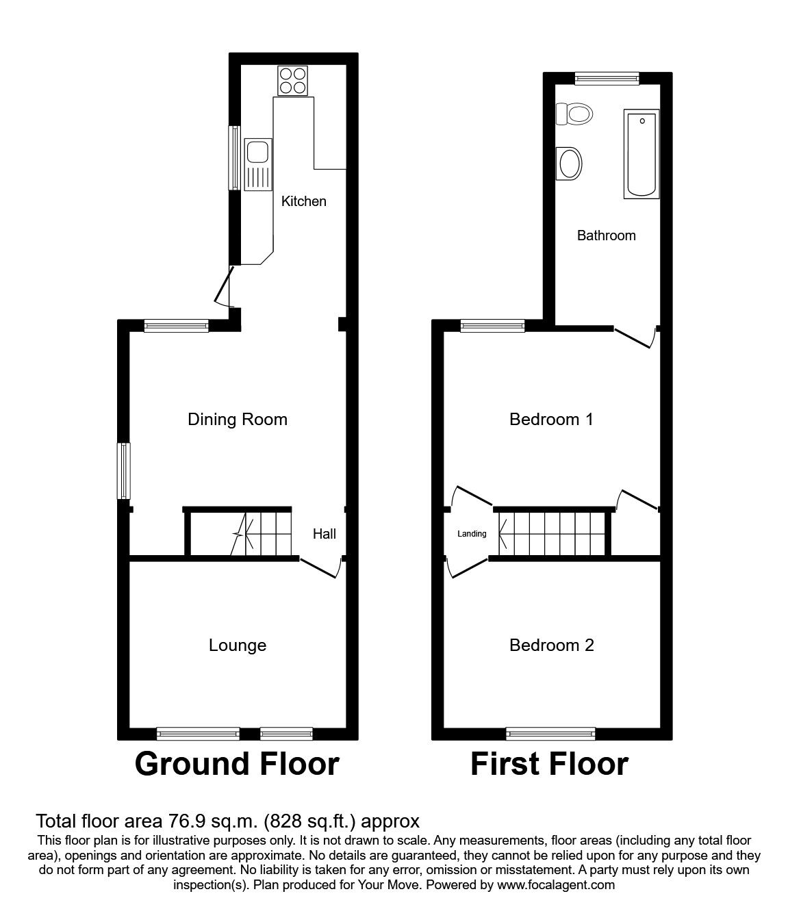 Floorplan of 2 bedroom End Terrace House for sale, Ashby Road, Woodville, Derbyshire, DE11