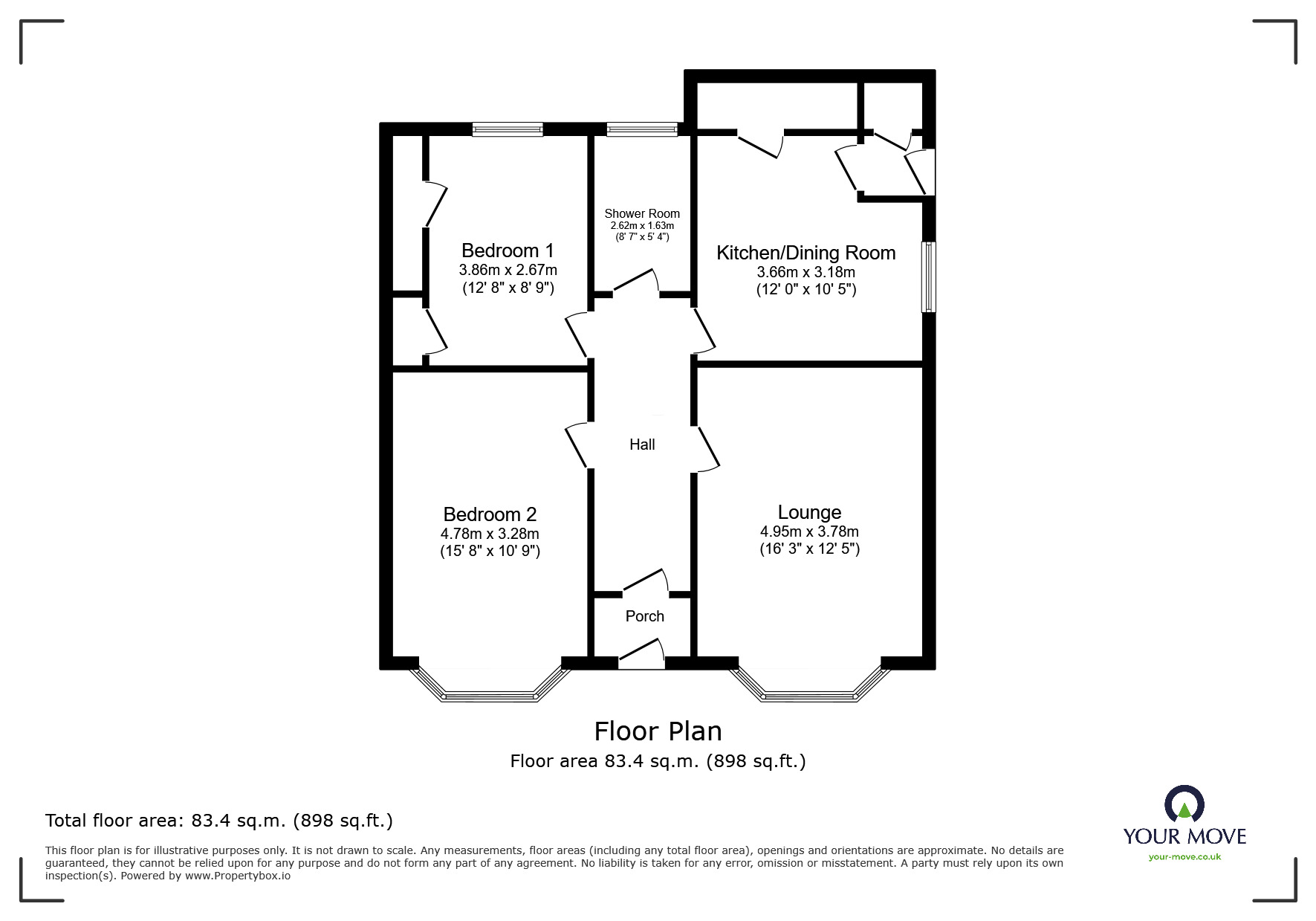 Floorplan of 2 bedroom Detached Bungalow for sale, Woodfield Drive, Swadlincote, Derbyshire, DE11