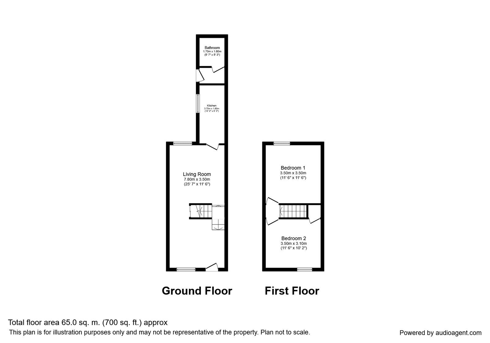 Floorplan of 2 bedroom Mid Terrace House to rent, Regent Street, Church Gresley, Derbyshire, DE11