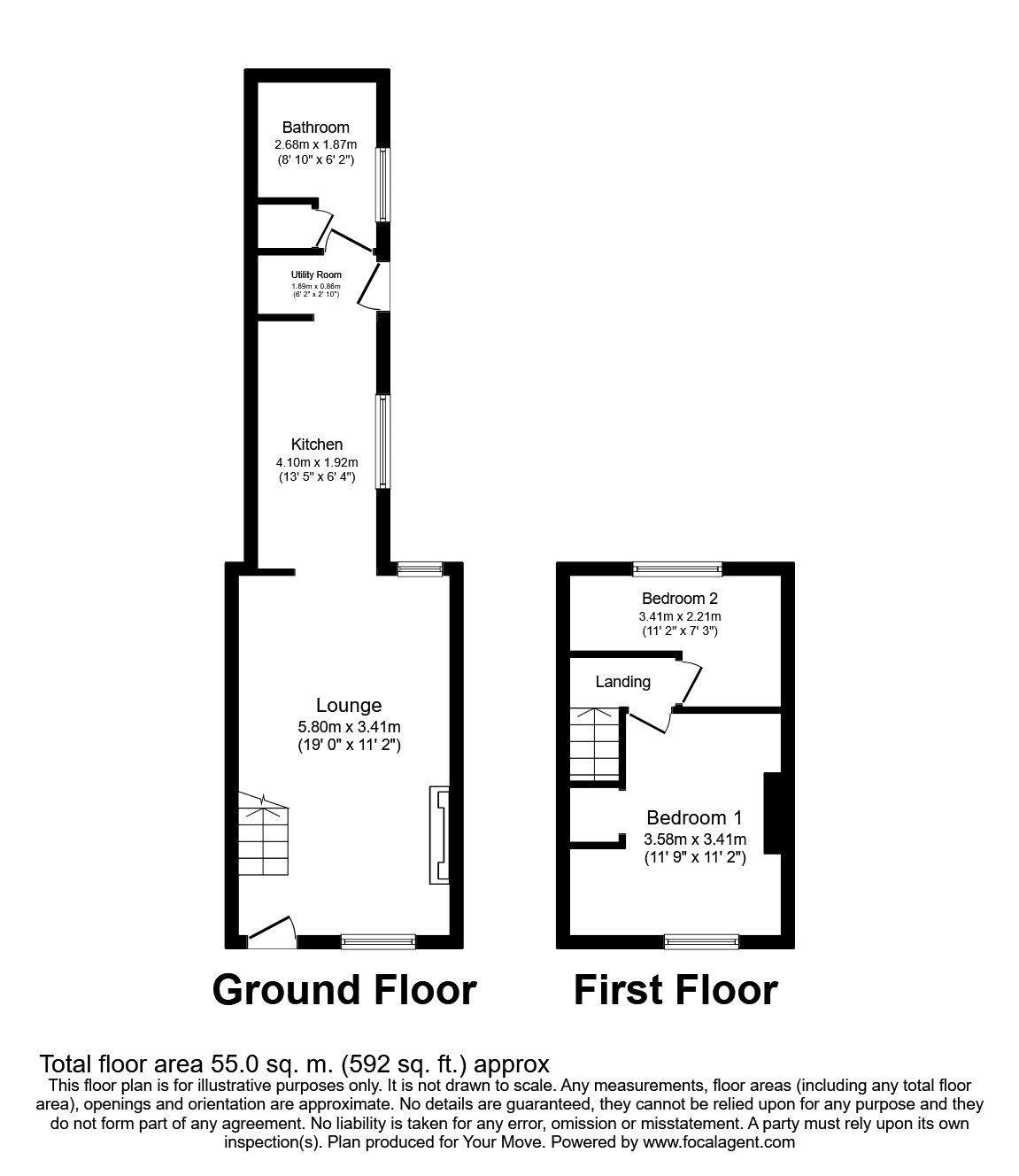 Floorplan of 2 bedroom Mid Terrace House to rent, Common Road, Church Gresley, Derbyshire, DE11