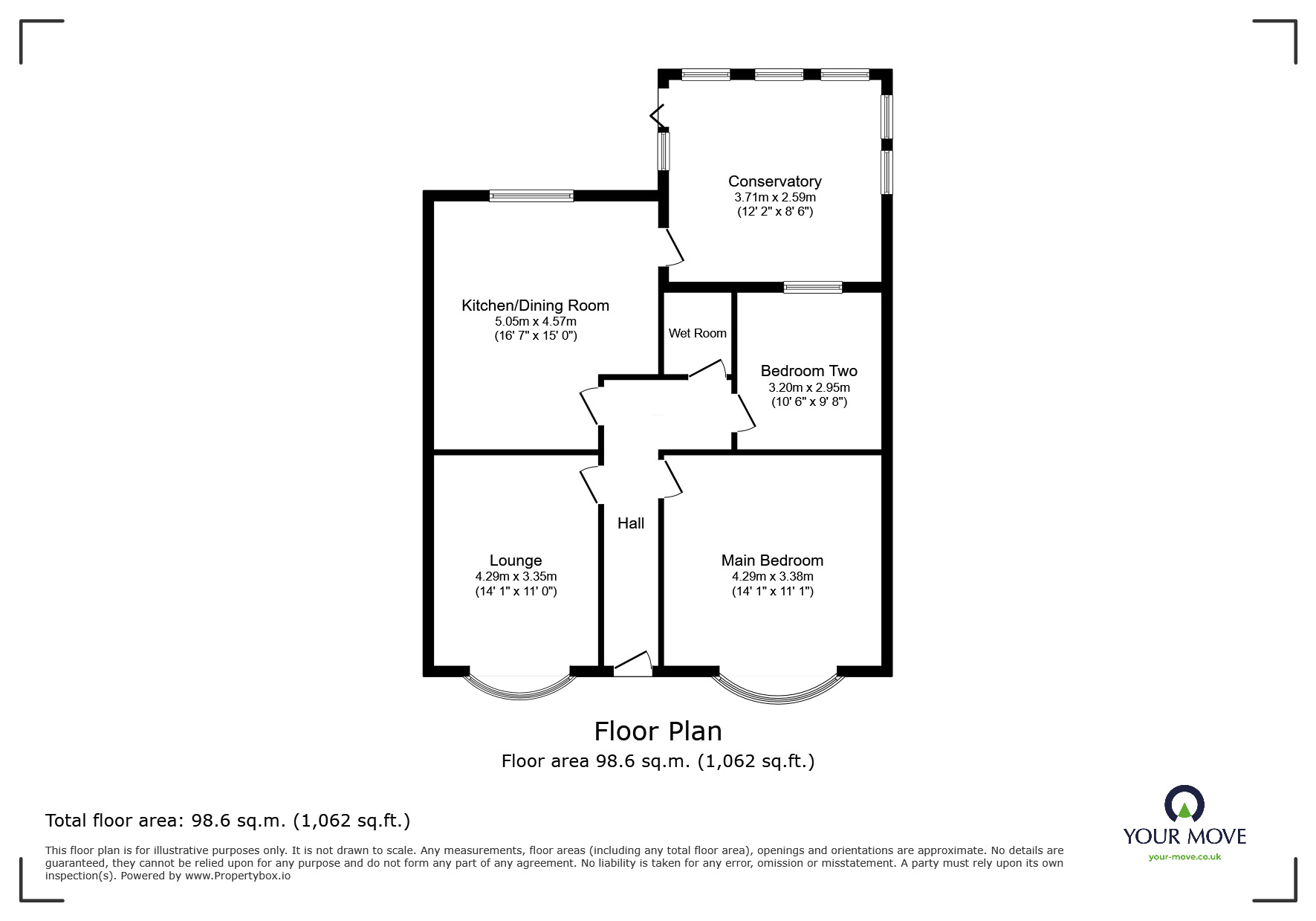 Floorplan of 2 bedroom Detached Bungalow for sale, Tower Road, Hartshorne, Derbyshire, DE11