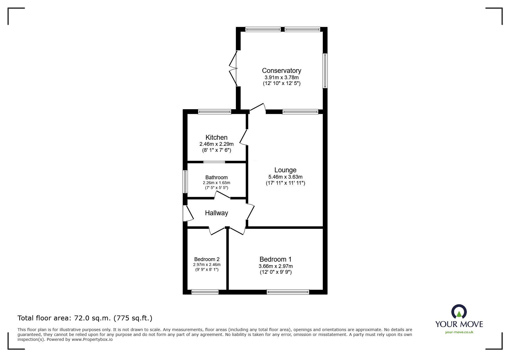 Floorplan of 2 bedroom Detached Bungalow for sale, Briar Close, Newhall, Derbyshire, DE11